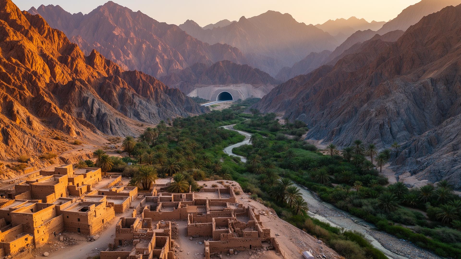 Aerial view of Daftah village in the Hajar Mountains